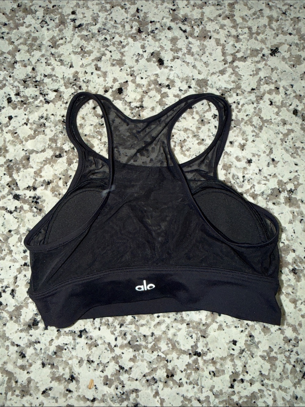ALO Yoga Black Mesh Racerback Sports Bra with Logo